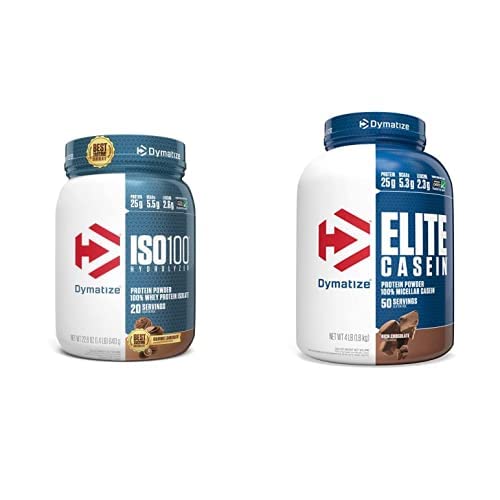 DymatizeISO100 Hydrolyzed Protein Powder, 25g of 100% Whey Isolate Protein, Gourmet Chocolate, 20 Servings Elite Casein Protein Powder, 100% Micellar Casein, Rich Chocolate, 4 Pound