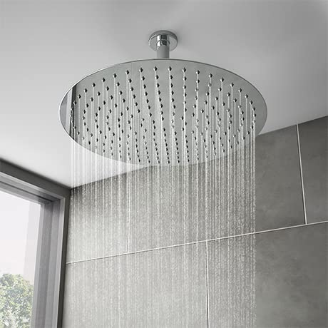 Marcoware Stainless Steel Heavy duty Trident Round Overhead Shower 12 inches Rain Shower Head for Bathroom Without Arm, Chrome, Polished Finish