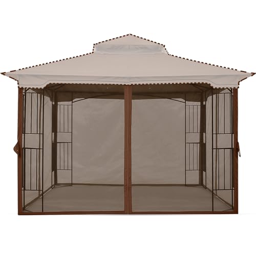 MASTERCANOPY Patio Gazebo Mosquito Netting Screen Walls (10x10, Coffee)