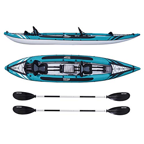 Driftsun Almanor Inflatable Recreational Touring Kayak with EVA Padded Seats with High Back Support, Includes Paddles, Pump (1 Person, 2 Person, 2 Plus 1 Child)