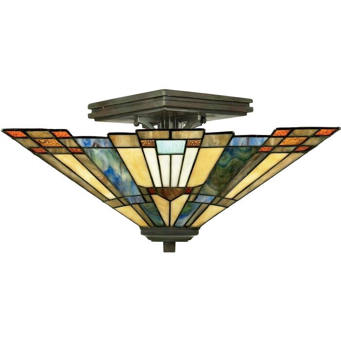 BELOFAYTiffany Ceiling Light Semi Flush Stained Glass Art Deco Handmade Uplighter Shade Ceiling Lights for Living Room, Bedroom, Dining Room and Kitchen 16x11 Inches (WxH) (Semi Flush)