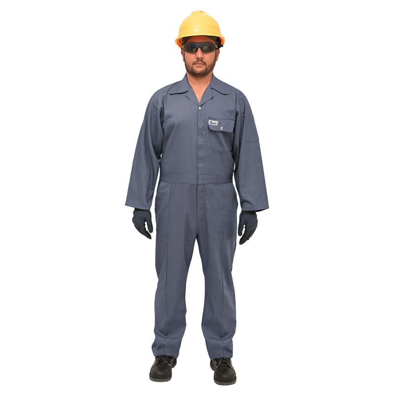 RemartSafety Coverall 100% Cotton Coverall 190 GSM With Custom Logo Print Uniform Coverall Work Utility Breathable & Comfortable Uniform (2, GREY, 4XL)