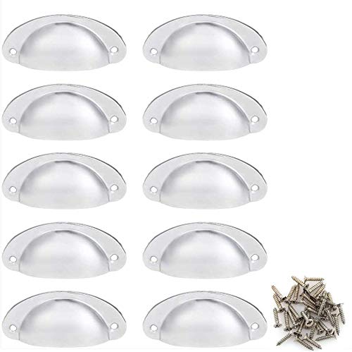 Namvo 10 Pack Drawer Pull Handles Vintage Antique Shell Cup Kitchen Cupboard Door Cabinet Furniture Knobs with Screws White