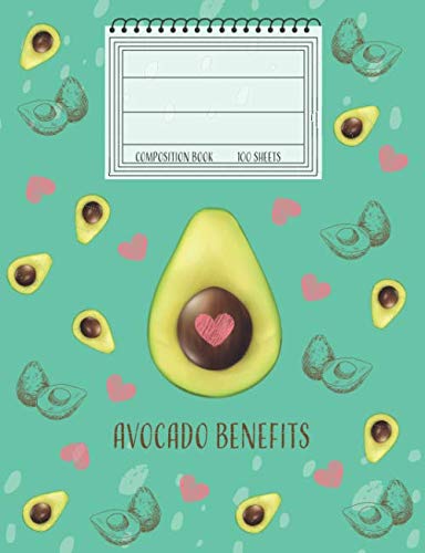 Avocado Benefits: College Ruled Wide Notebook Lined Composition Notebook Journal, Blank Lined Exercise Book - Back To School Gift Teens, avocado baby, avocado notebook