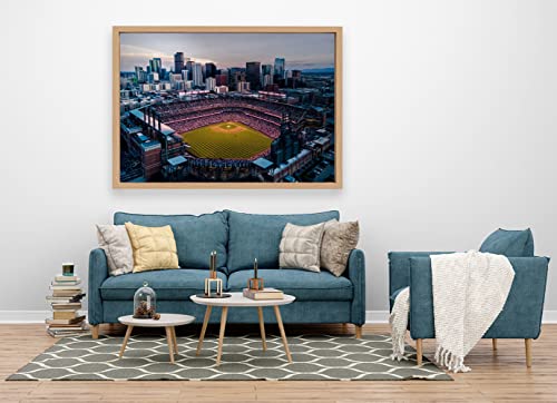 VERRE ART Wooden Floater Framed Canvas - Wall Decor for Living Room, Bedroom, Office, Hotels, Drawing Room (60in x 45in) - Aerial Of Coors Field