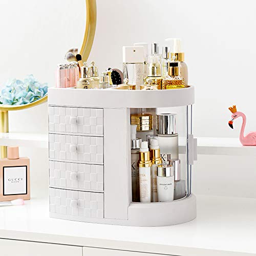 Makeup Organizer, Modern Cosmetic Organizer Makeup Storage Holder, Display Make up Caddy Shelf Organization Boxes Case (White)