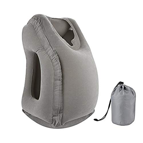 GOGOGOGO Inflatable Travel Pillow for Airplane, Neck Air Sleeping to Avoid and Shoulder Pain, Comfortably Support Head, Lumbar, Used Car, Bus Office â€“ Grey