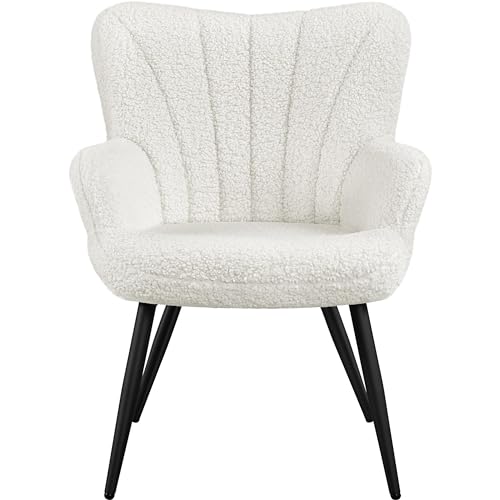 costoffs Boucle Fabric Tub Chair, Upholstered Living Room Armchair, Modern Comfy Curved Back Accent Chair with Sturdy Legs for Bedroom Makeup Office, Ivory