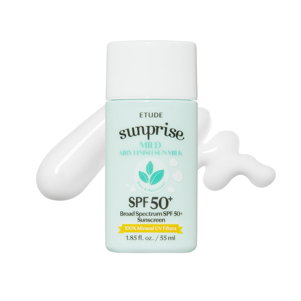 ETUDESunprise Mild Airy Finish Sun Milk SPF50+ / PA++++ | Sebum-free, Non-Sticky, Long Lasting Protection, 100% Mineral Based Korean Sunscreen, Korean Skin Care, Perfect for Gift