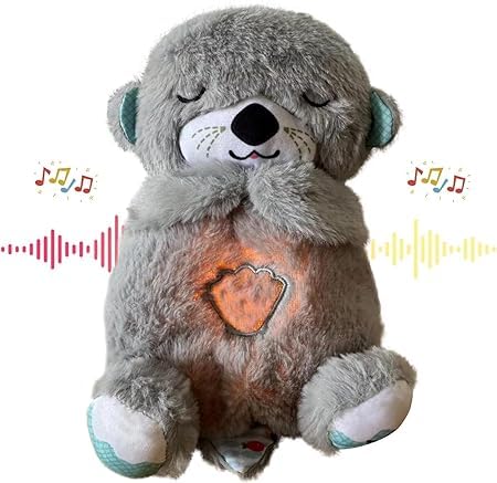 REIL RAID Breathing Teddy Bear Plush Sound Machine – Baby Gift with Music, Lights & Breathing Motion Infant Toys for Newborns, Soft Breathing Stitch Teddy, Soothing Portable Otter for + Months