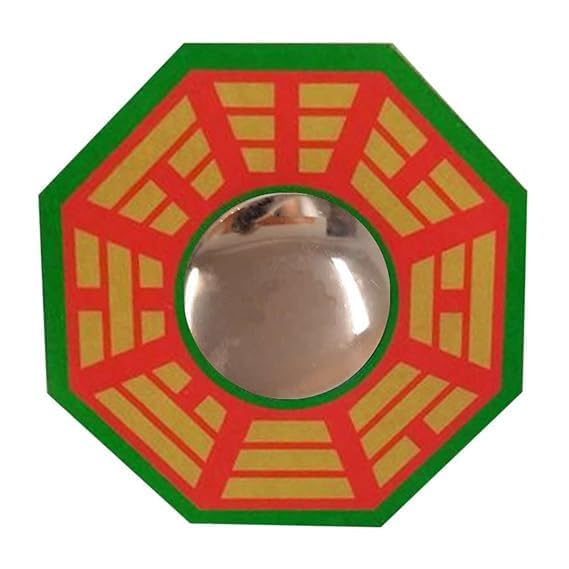 Feng Shui Chinese Convex Glass Vastu Bagua(Pa KUA) Mirror for Positive(chi) Energy, Pakwa Octagon Front Wall/Door Decor for Protection, Octagonal, Framed, Multicolour