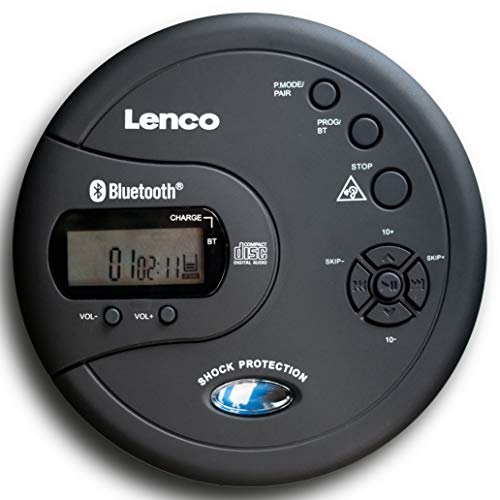 Lenco CD-300 - Tragbarer CD-Player Walkman - Bluetooth Diskman - CD Walkman - MP3 Funktion - Antishock - 2 x 2000mAh Akku - Kopfhörer - Micro USB Ladekabel - Schwarz