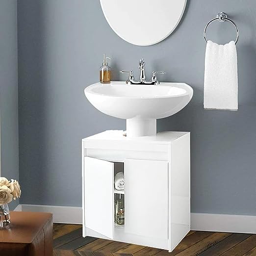 Fiz FIZPORIUM® Spaceways Fantastic Modern White Under Sink Bathroom Storage Cabinet Cupboard Vanity Unit Undersink W48 x H60 x D30cm (Approx.) - White