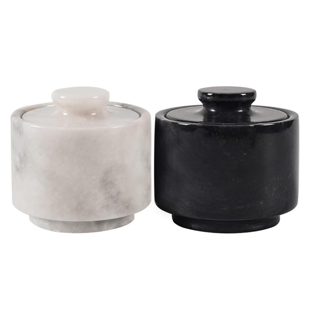 Marblous Krafts stylish marble white and black 3.5 oz salt cellar, Trinket Box and Condiment Pots 3" X 3" Kitchen décor Salt Pepper Bowls salt container, pinch pots tea containers