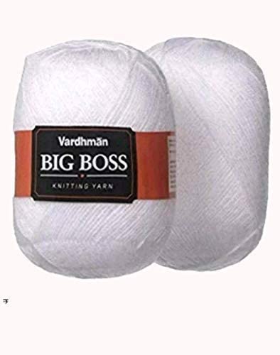 Vardhman Original Wool Big Boss Soft Hand Knitting Dyed White Shade Wool Crochet Hook Yarn (2 Balls (400 Grams))