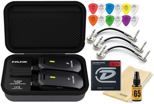 NUX C-5RC Wireless Guitar System 5.8GHz Transmitter and Receiver Auto Match, Charging Case with Tonebird MXR Patch Cable, Dunlop String Bundle