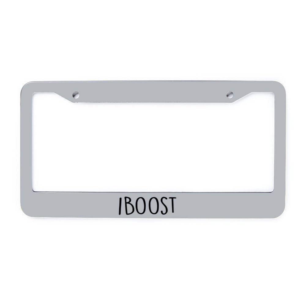 IBoost License Plate Frame Funny Front License Plate Cover Holder Sliver Applicable to Us Canada Standard Car Aluminum Alloy License Plate Frame 12.2" x 6.3"