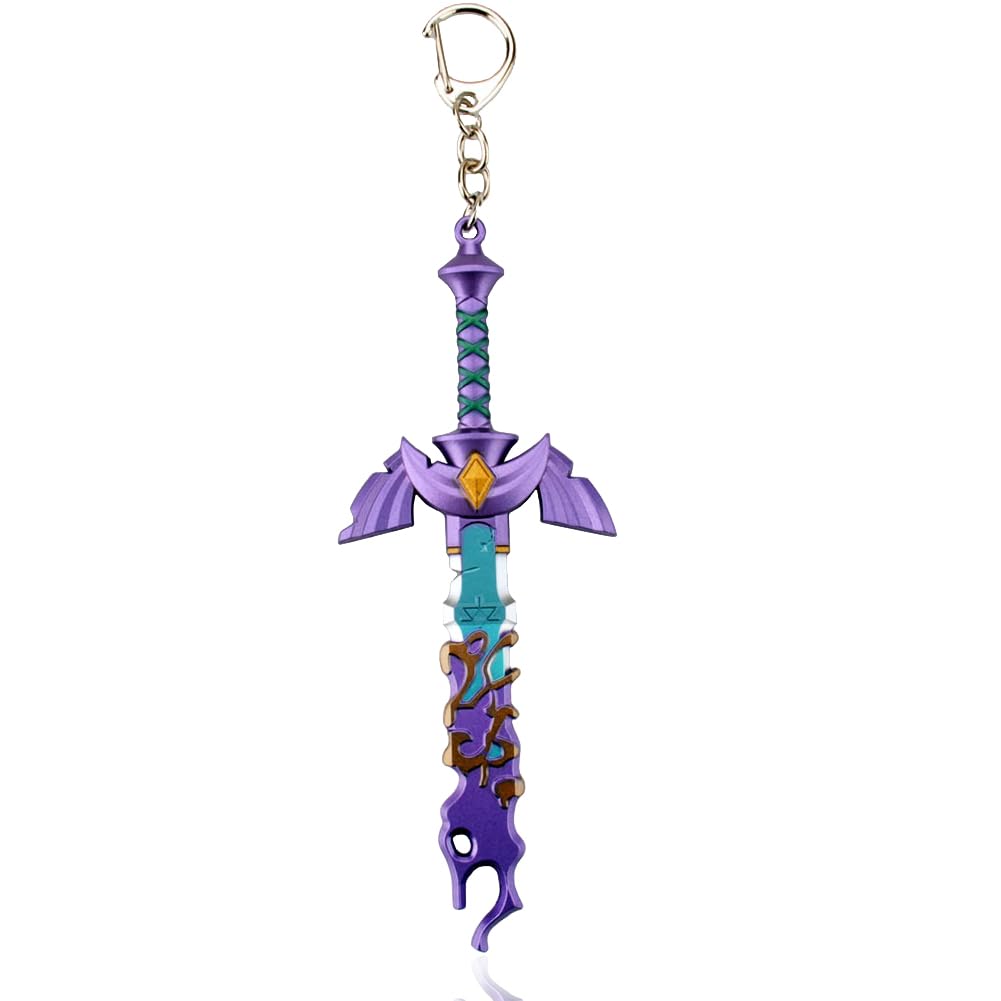 MEETCUTE Decayed Master Sword Keychain Latest,Key Ring for Men and Women The Legend of Zelda Tears of the Kingdom Master's Sword Key chain Cosplay Accessories - Purple, Keychain-purple, 13 cm