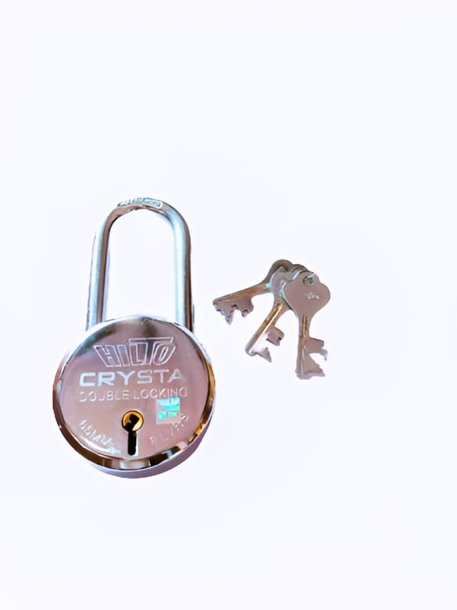 HILTO India Round 65mm Lock(Long Shackle) | Hardened Metal Body | Double Locking | 8 Steel Lever | 3 Silver Keys with| Silver Finsih & Well Polished | Proudly Made in India Especially for You