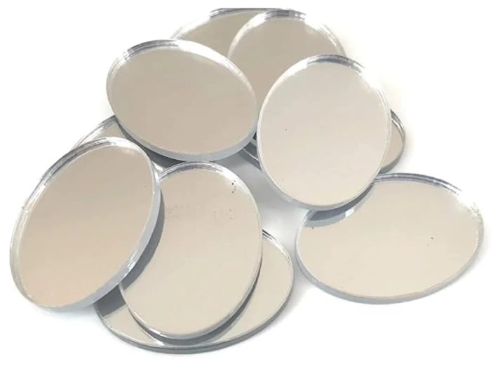 HOPE KARTSmall Glass Round and Square Mirror Pieces for Craft Work Decoration Design Crafting Decorative Wall Decor Circle Tiles Non Sticky, Pack of 15 (Oval, 3 Inch)