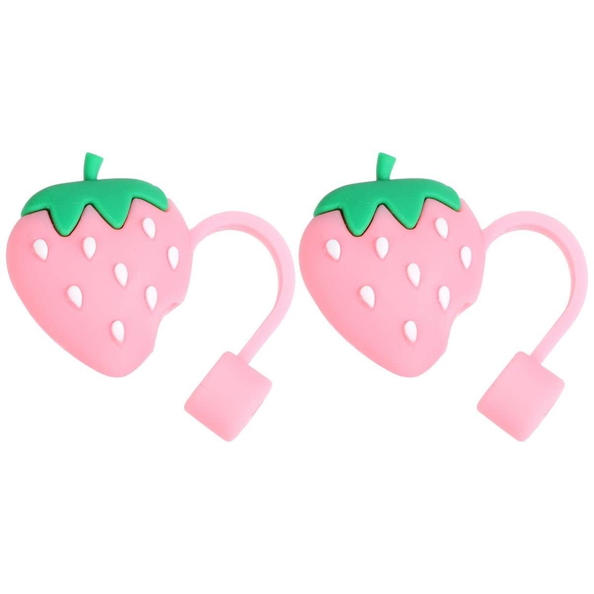 TENDYCOCOTENDYCOCO 2Pcs Cute Straw Cover Cap Silicone Reusable Straw Toppers Tips Lids for Tumblers Straw Plug(Pink Strawberry)