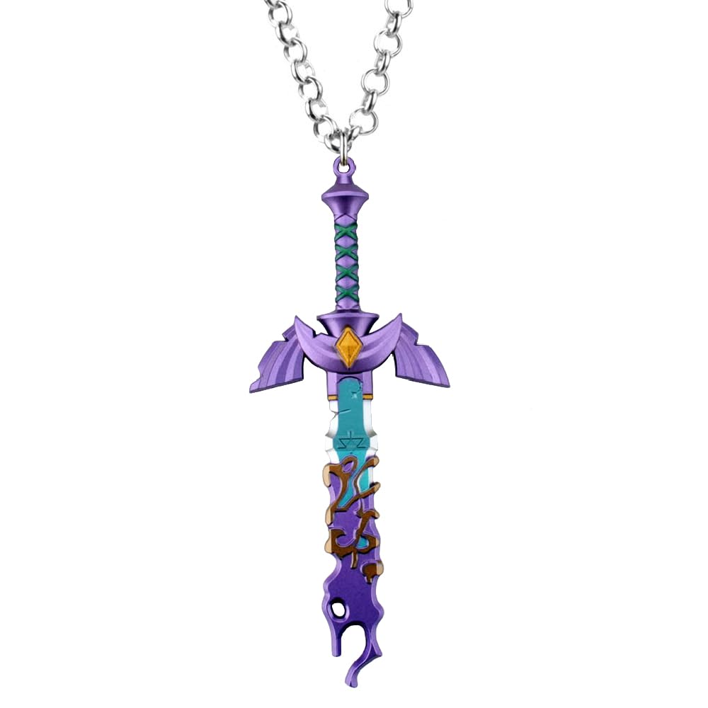 MEETCUTE Vintage Unisex Pendant Necklace,The Legend of Zelda Tears of the Kingdom Master's Sword Necklace Cosplay - Purple, Metal, No Gemstone