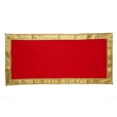 Aditri Creations Red Decorative Cloth Pooja Asaan Large Velvet Mat (Size :- 18 Inches x 36 Inches) Puja Festival Decoration for Statue Chowki Aasan Mat Posters Frame