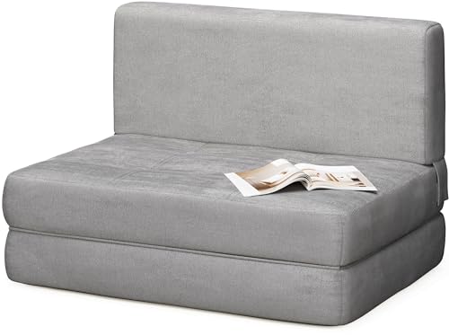 Aiho Fold Sofa Bed, Convertible Sleeper Chair Bed Memory Foam Floor Sofa, Futon Couch for Living Room/Dorm/Guest Room/Apartment, Twin, Light Grey