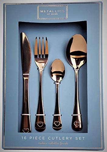 Contemporary Copper 16 Piece Cutlery Set - Heart