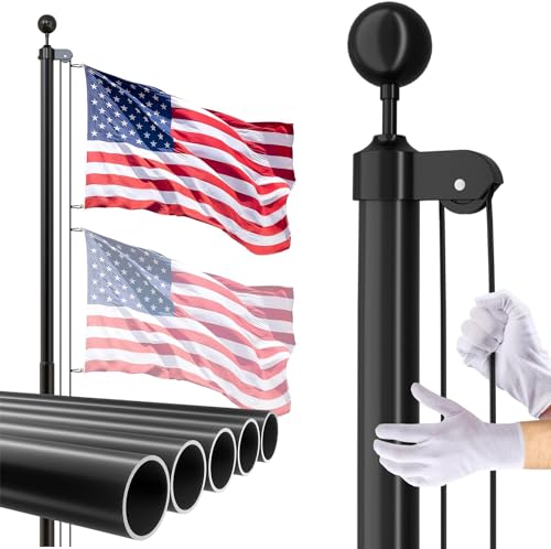 FFILY 14 Gauge Flag Pole for Outside In Ground - 30 FT Heavy Duty Flagpole Kit for Yard - Extra Thick Outdoor Flag Poles with 3x5 American Flag for Residential or Commercial, Black