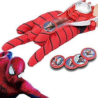 Spiderman Gloves with Disc Launcher Web Shooter Spiderman Action Figure Super Hero Disc Launcher Single Hand Glove Toy Set Spider-Man