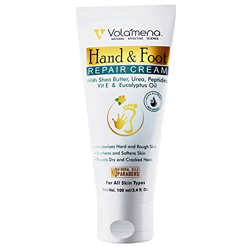 Volamena Hand & Foot Repair Cream, 100ml (3.4 fl oz) – Intensive Moisturizing & Hydrating Treatment with Shea Butter, Urea, Peptides, Vitamin E & Eucalyptus Oil – Restores Dry, Cracked Skin, Softens Rough Hands, Feet & Elbows – Non-Greasy, Fast-Absorbing Formula for Men & Women