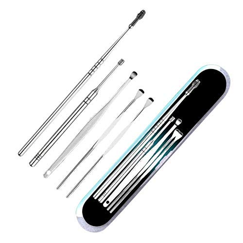 Skudgear Stainless Steel Effective Ear Wax Cleaner Kit with a Storage Box - Set of 5 (Silver) | Remover Tool | Comfortable Ear Wax Picker | Ear Wax Cleaner for Baby and Adults | Hygiene Essentials