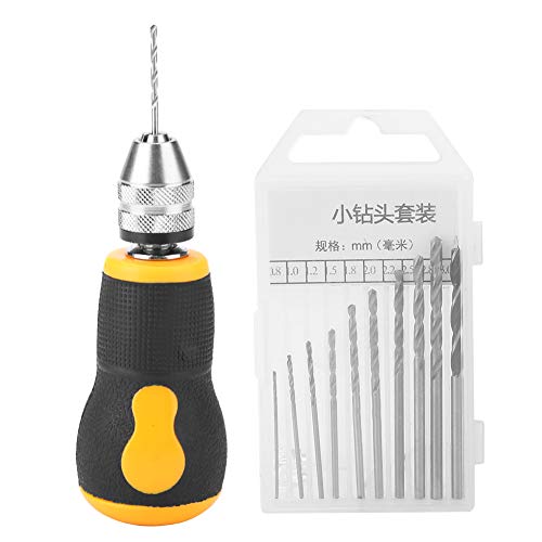 Micro Mini Hand Drill Tool, Portable Tool Set Small Hand Drill & 10 pcs Twist Drill Bits 0.8-3.0mm Precision Pin Vise Woodworking Hand Drill for Model Jewelry Walnut Amber Beeswax Olive Nut