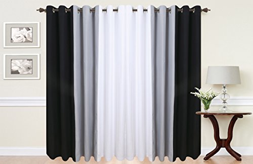 cushion mania Ringtop Eyelet Curtains fully lined 140 GSM fabric PLAIN 3 TONE Black/white/GREY (90" wide X 72" drop)