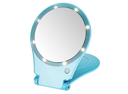 (5X, Teal) - Floxite 5x Magnifying 360 Degree Lighted Home & Travel Mirror