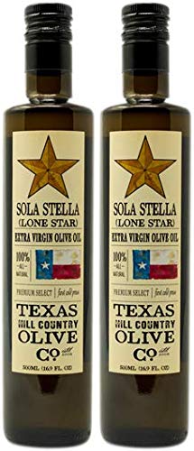 Sola Stella Extra Virgin Olive Oil - Cold Pressed Gourmet EVOO Olive Oil - Uniquely Smooth & Buttery - Perfect for Cooking Baking & Finishing - Award Winning & Made in Texas (16.9 oz, 2 Pack)