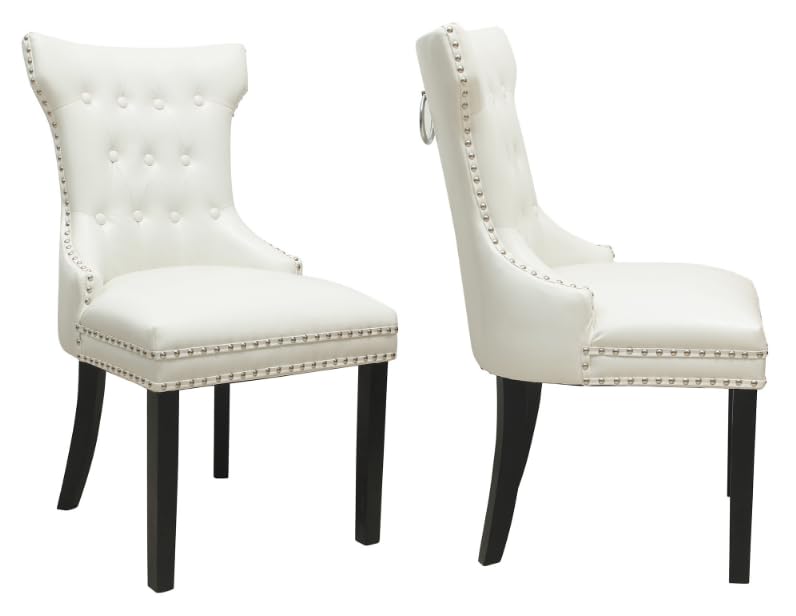 Dining Chairs Set of 2 Upholstered Dining Chairs with Ring and Studs high Back Chair Kitchen & Dining Room Chair, High end White Leather Dining Chair