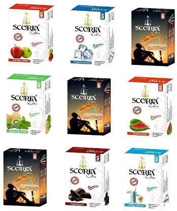 SCORIA Herbal Hookah Molasses (100% Nicotine and Tobacco Free) HOOKAH FLAVOR DOUBLE APPLE, BRAIN FREEZER, PAAN KIWI MINT, KESAR PAAN, CHCOLATE, DUBAI SPECIAL Hookah Flavor (Pack of 9)