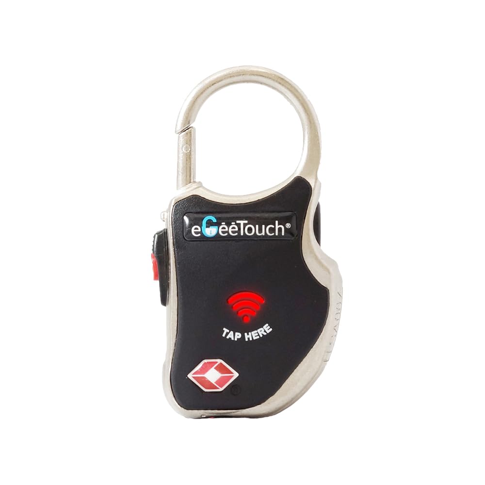 eGeeTouchSmart Travel Padlock with Patented Dual Access Technologies (NFC + BT), Vicinity Tracking, etc. (BLACK)