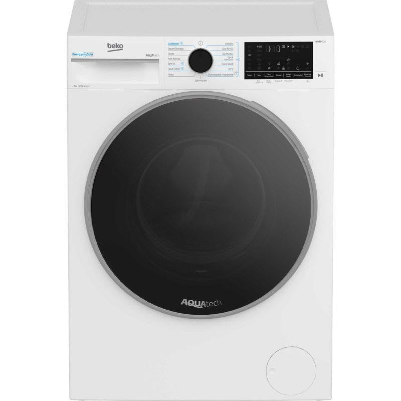 Beko B5W59411A Freestanding Washing Machine, 8kg Load, 1400rpm, White, AquaTech, RecycledTub