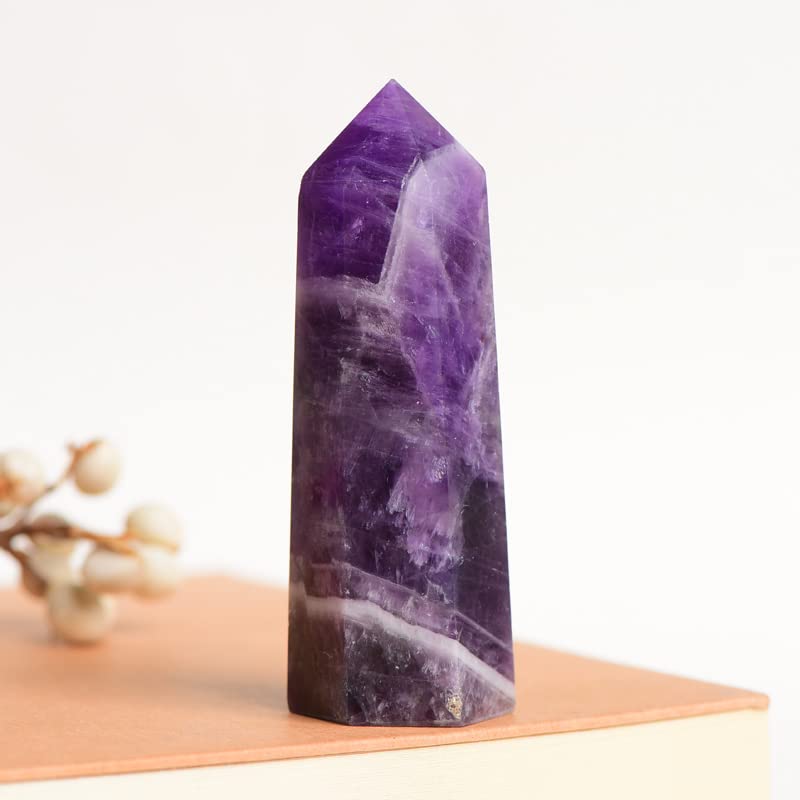 WUYOUSHI1PCS Dream Amethyst Natural Crystal Towers / 3.54-4.33" Healing Crystal Wand / 6 Faceted Chakra Crystal Point Reiki Meditation Therapy