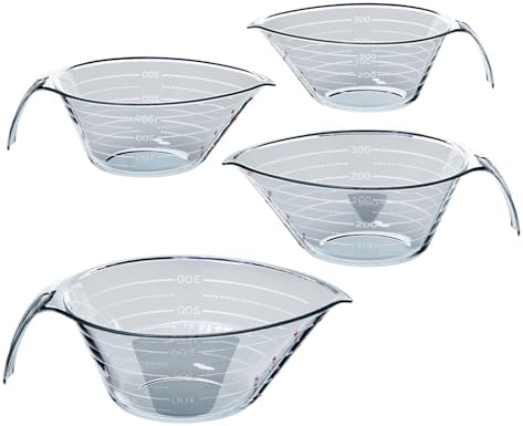 Angled Measuring Cups (4-Piece Set) - BPA-Free Plastic with Triangular Spout, Fine Grooves and Wall Scale - Kitchen Gadgets and Accessories