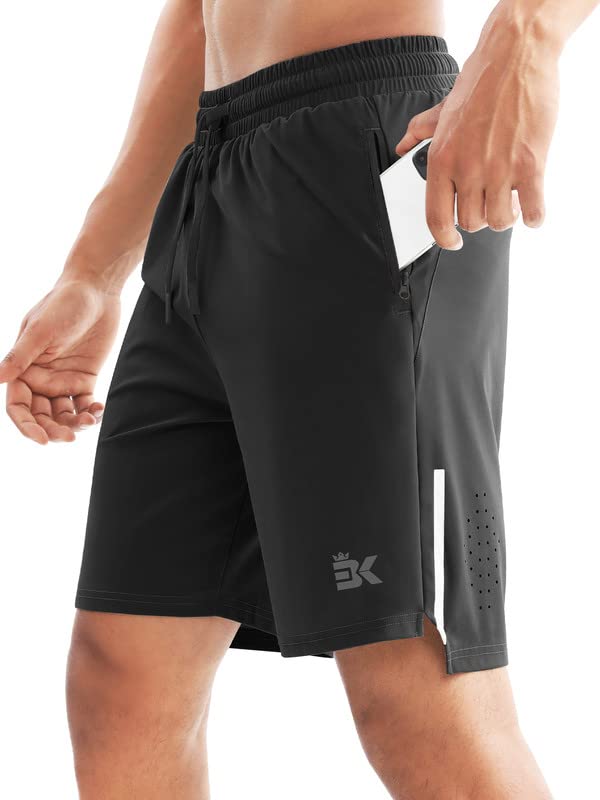 BROKIGMen's Lightweight Athletic Shorts 7 inch, Quick Dry Running Gym Workout Shorts for Men with Zip Pockets