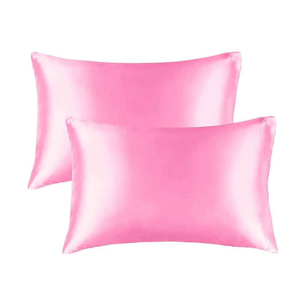 Silk Pillowcase Used for Hair and Skin Beauty and Skin Care ice Silk + Mulberry Silk Soft Breathable and Smooth Double-Sided Silk Pillow Case (Pink.50*75cm, 2pc)