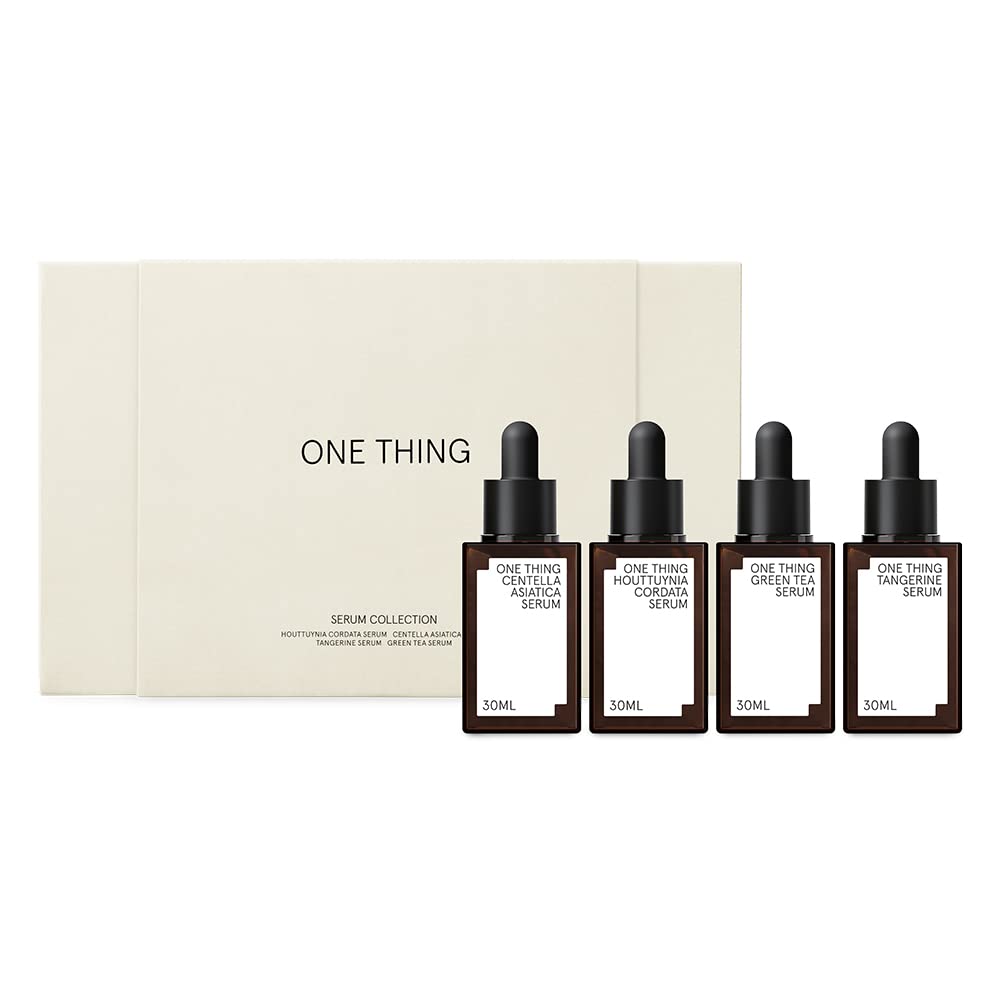 ONE THINGSerum Set 1 Fl Oz * 4 Count | CICA Heartleaf Vitamin C Green Tea Brightening Hydrating Soothing Vegan Facial Ampoule Essence Skincare Gift Kit for All Sensitive Skin Types | Korean Skin Care