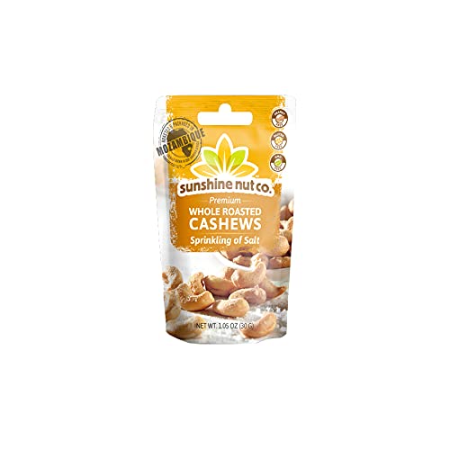 Sunshine Nut Company, Sprinkling of Salt, Single-Serve Whole Roasted Cashews, Peanut Free, Gluten Free, GMO-Free, 1.05oz, Pack of 12