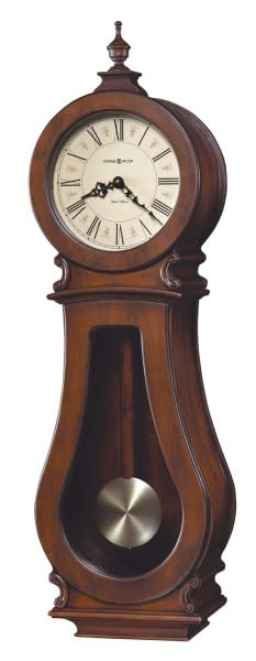 Howard Miller Decatur Wall Clock II 549-481 – Tuscany Cherry Finish, Wooden Stick Pendulum & Brass Finished Bob, Volume Control, Quartz Dual-Chime Movement