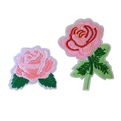 2 Pack Mothers Day Pink Rose Embroidered Iron On Patch Flower Gifts for Mom Clothing Fabric Accessories (Rose)