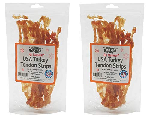 GOGO3oz Turkey Tendon Strips Dog Chew Treats Sources and Made in The USA (2 Pack)